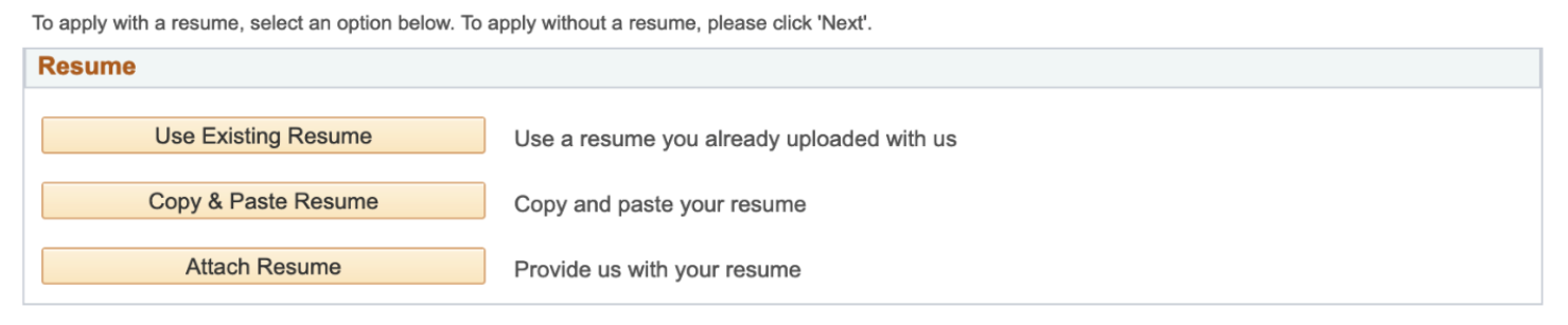 Screenshot of how to attach resume