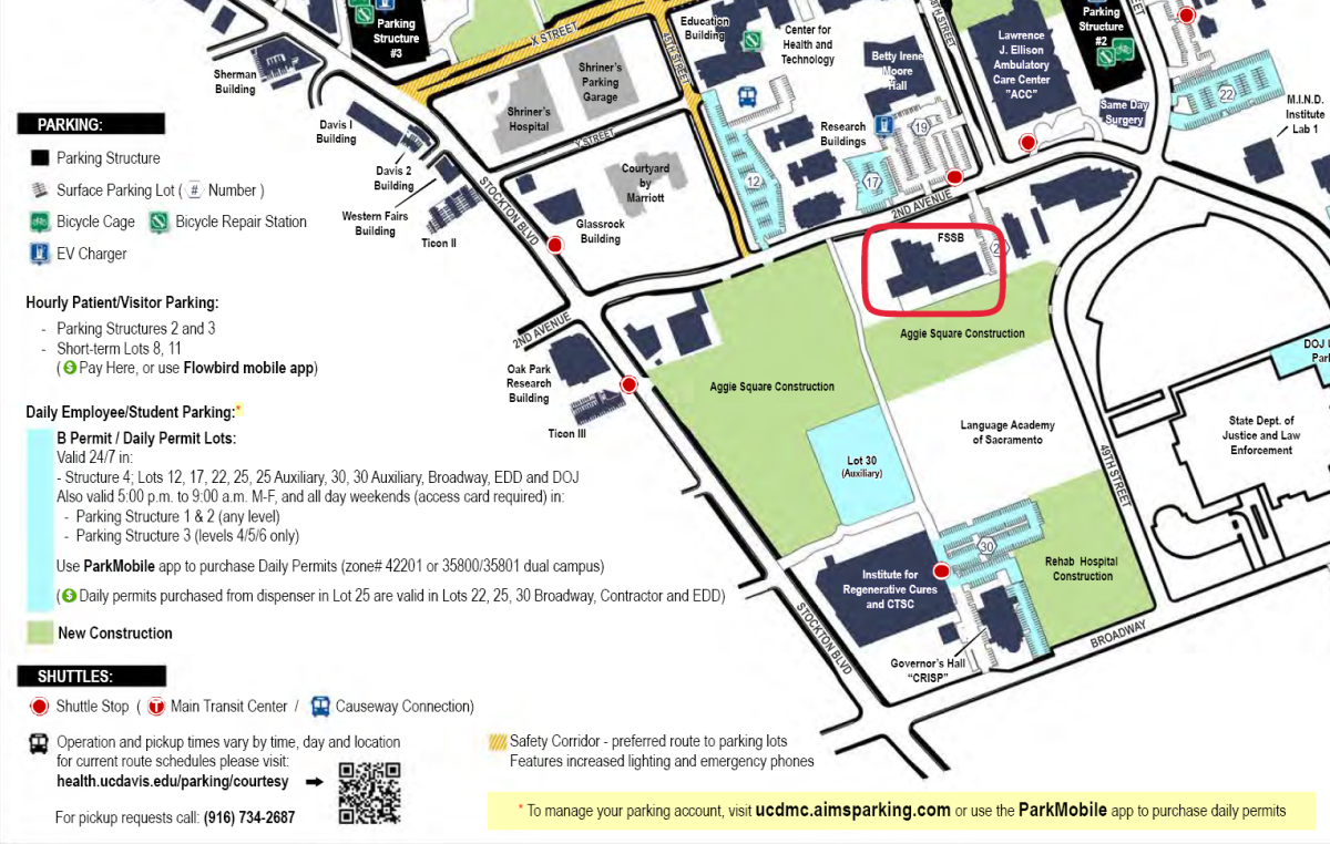 UC Davis Health Campus Map with FSSB Highlighted