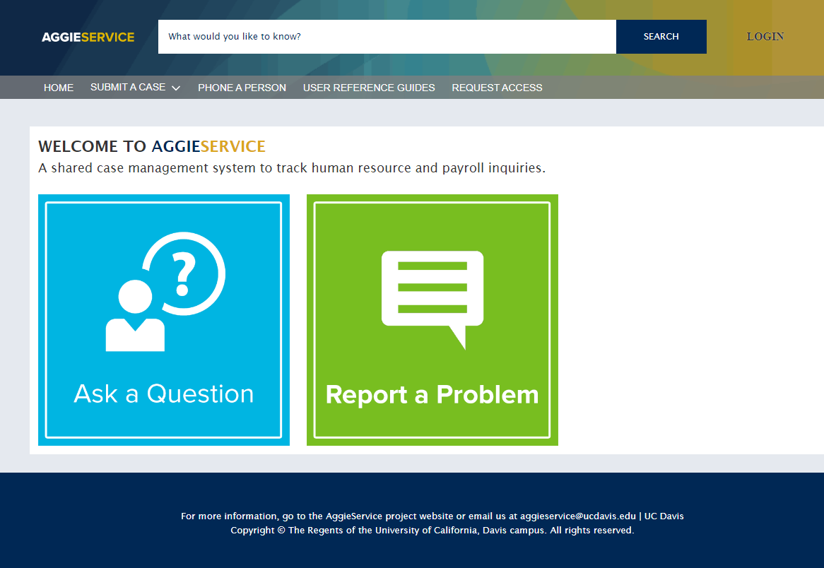 The home portal of the Aggie Service page.