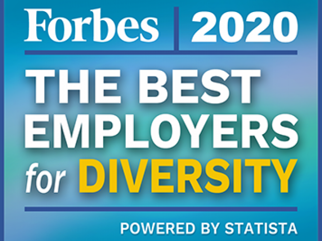 Forbes logo that reads, "Forbes 2020. The Best Employers for Diversity. Powered by Statista."