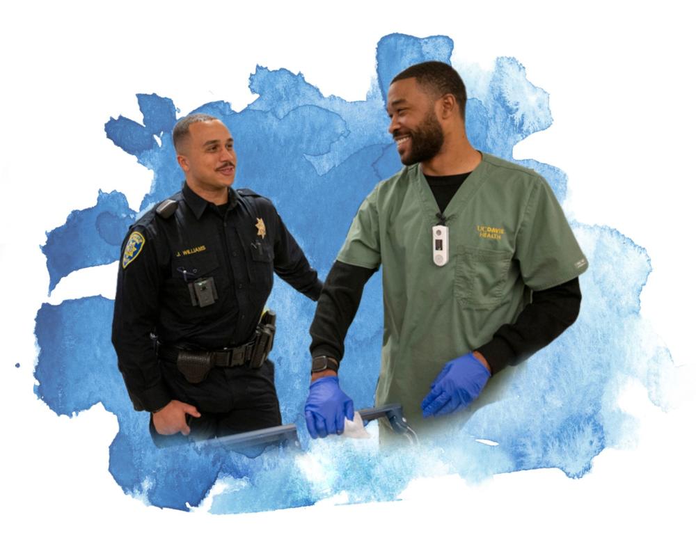 police and nurse smiling