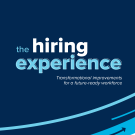 The Hiring Experience web banner with blue swooping arrows